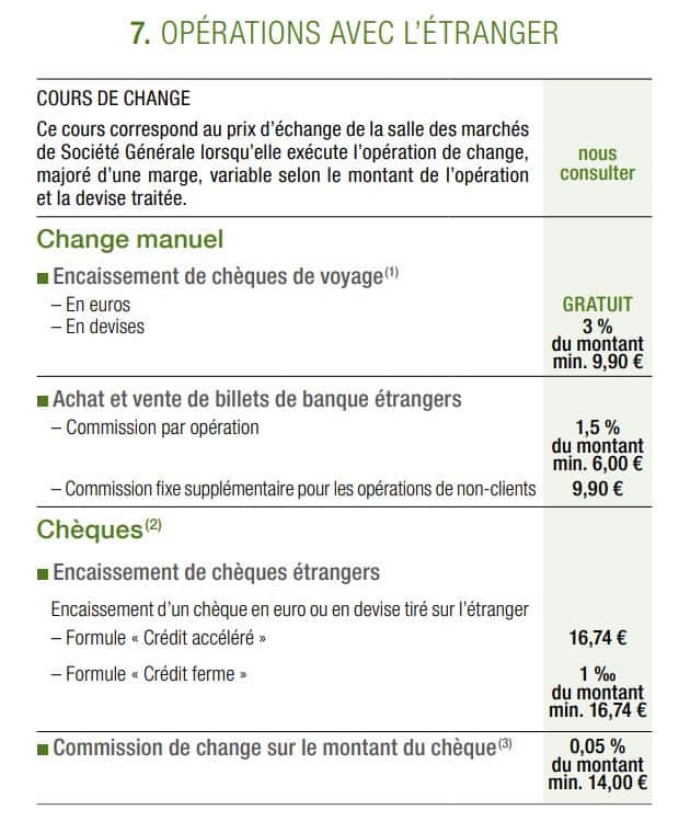 Taux de change société générale